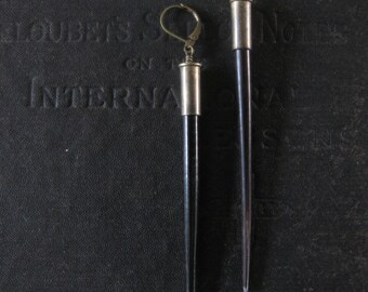Solid Black Porcupine Quill Earrings - Long Dangle Shoulder Dusting Spikes