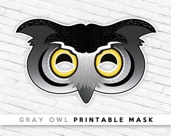 Gray Owl Mask | Owl Mask | Printable Mask | Kids Pretend Play Props