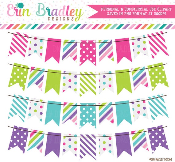50% OFF SALE Cotton Candy Colorful Bunting Banner Flag Clipart Clip Art Set Personal & Commercial Use Il_570xn