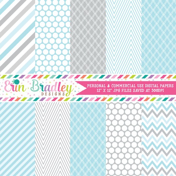 Digital Paper Pack Personal and Commercial Use Blue & Gray Winter Patterns Il_570xn
