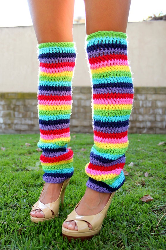Rainbow Leg Warmers OvertheKnee Crochet Leggings Thigh