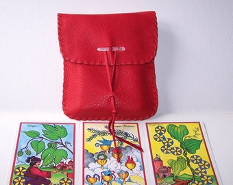 Leather Tarot Bag / Medicine Bag...Medium Vertical Flap.... RED