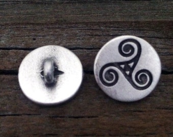 Celtic Triskele Pewter Buttons | Celtic Buttons | Medieval Button | Metal Shank Button | 5/8 Inch (16 mm) | by Treasure Cast Pewter