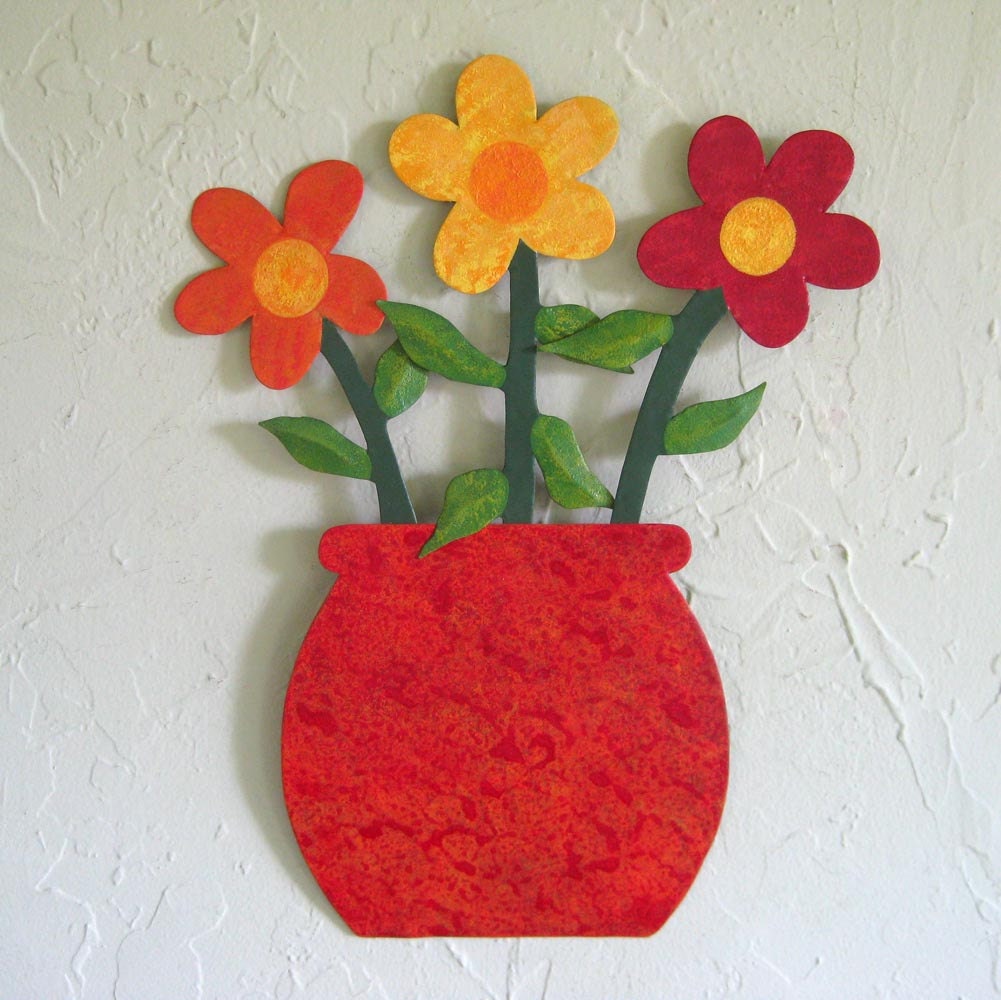 Metal wall art sculpture flower pot kitchen by frivoloustendencies