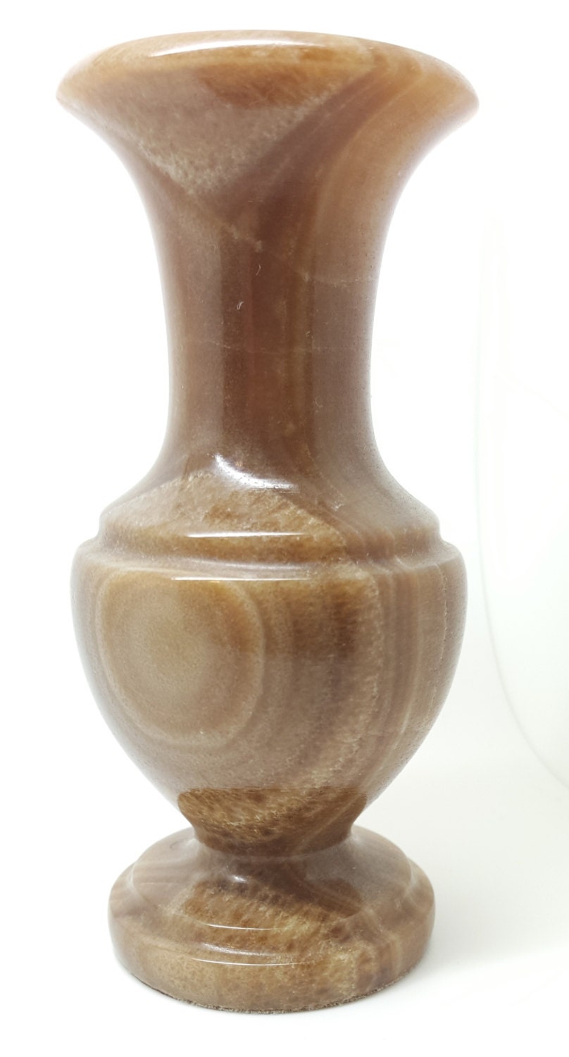 Vintage Brown Onyx Bud Vases Genuine Stone Marble by bestsupplies