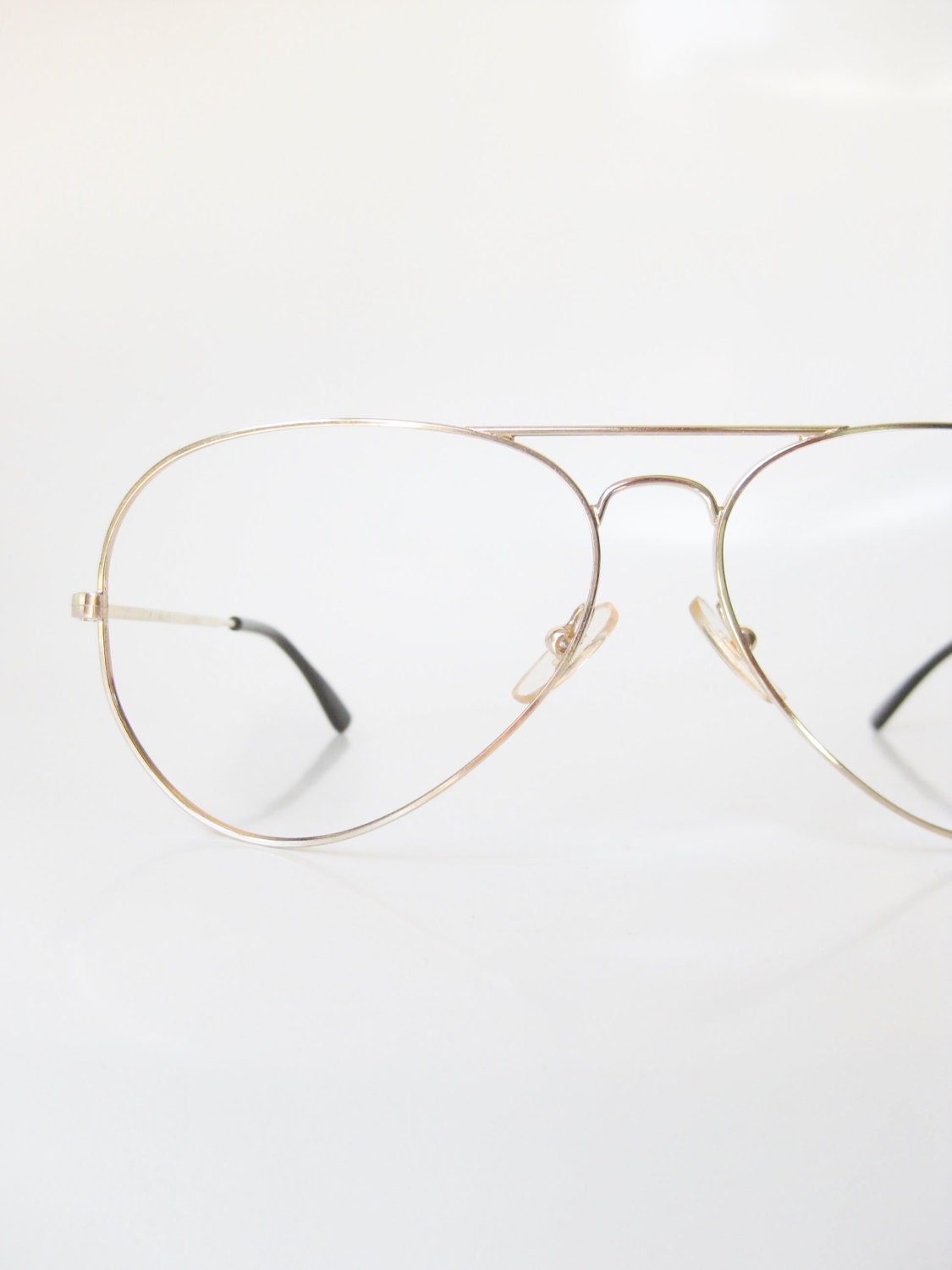 1970s Mens Wire Rim Aviator Eyeglasses Gold Metallic Deadstock