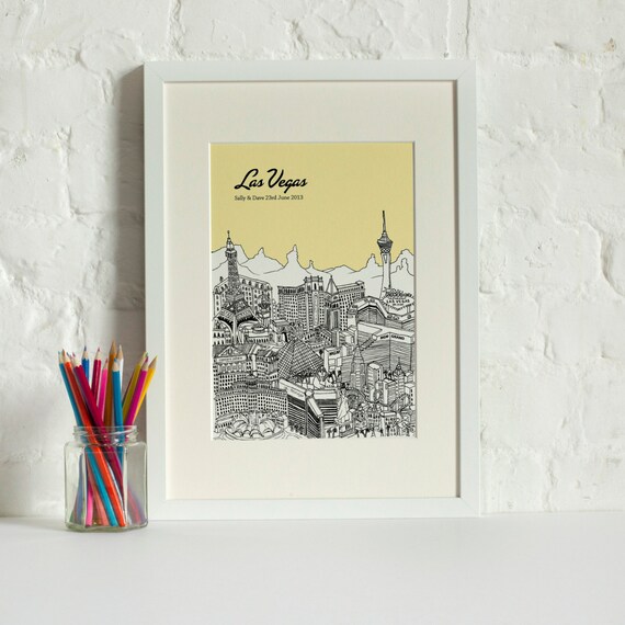 Personalised Las Vegas Print First Anniversary Gift Custom Wedding ...