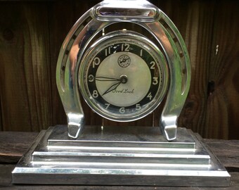 Art Deco Clock Vintage Lux Good Luck Art Deco Horseshoe Mantel Clock
