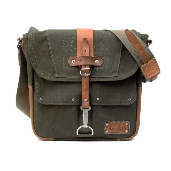 Messenger Bag Recycled German Army Duffel Crossbody BagCanvas