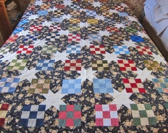 Patchwork quilt top, Stepping Stone, cotton quilt topper, colorful patchwork.homemade quilt, ready to quilt.unfinished patchwork quilt