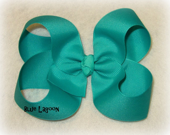Blue Hair Bow, Girls Hairbows, Big Bows, Large Hair Bow, Classic Hairbows, Blue Lagoon Bow, Toddler Bow, 4 5 inch Bows, Boutique Bow, 45G