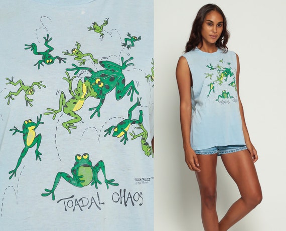 Frog Shirt Animal Tank Top TOADAL CHAOS 80s Pun Shirt Paper