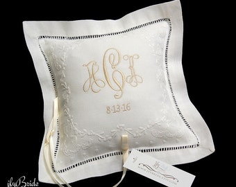 Irish Linen Ring Bearer Pillow, Wedding Ring Pillow, Monogram Ringbearer Pillow, Ring Pillow, Style 5821