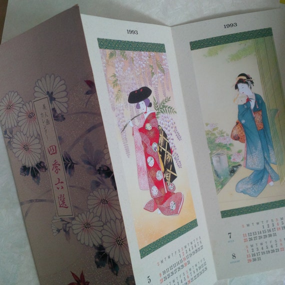 Vintage traditional Japanese Calendar geisha kimono woman