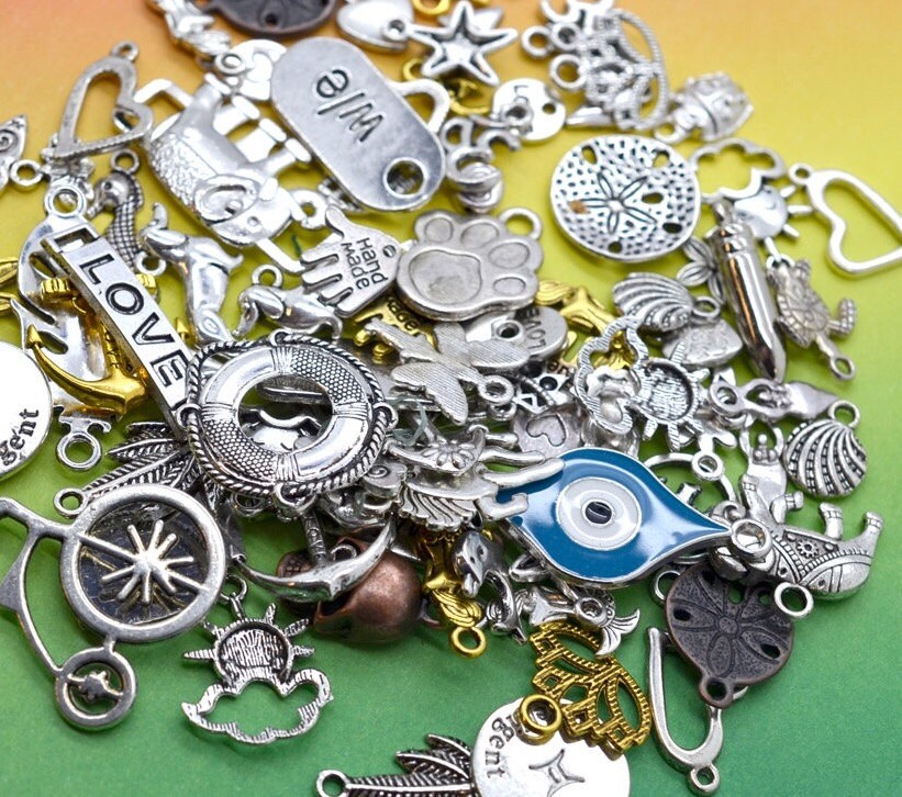 Jewelry Charms 100 Pieces Liquidation Metal Charms by HempBeadery