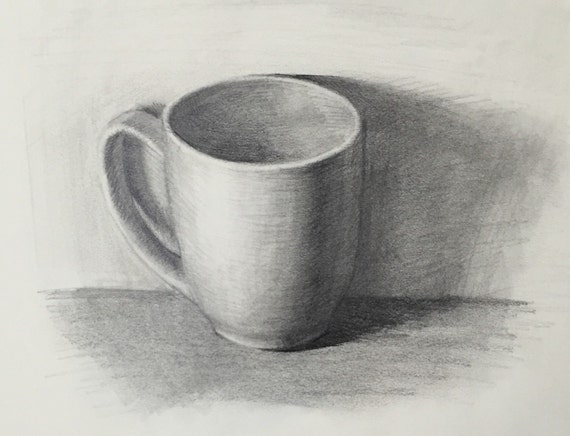 Still Life Drawing of a Cup in Pencil by ValsechiArt on Etsy