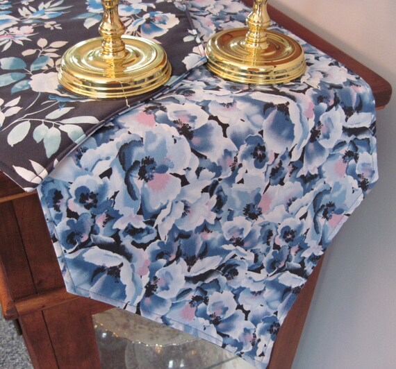 Blue Floral Table Runner 54 Inch Reversible by tracystreasuresri