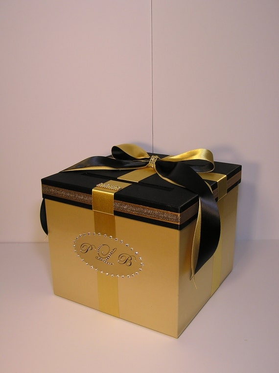 Gold and Black Wedding Card Box Gift Card Box by bwithustudio