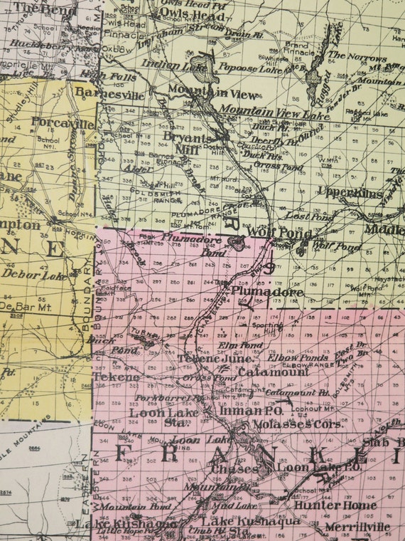 Franklin County NY Map 1912 Large Vintage Map New York