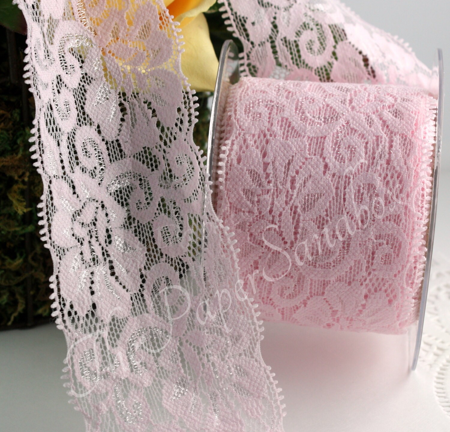 Pink Stretch Lace Floral Stretch Lace Ribbon Wide Lace