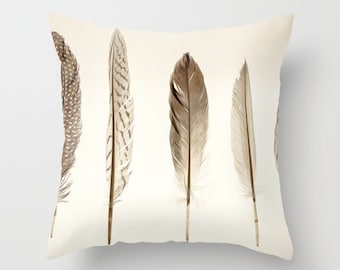 Feathers Print Throw Pillow Cover - Gift for women // Neutral Home Decor // Scandinavian Design // Decorative Pillow - Feather Collection