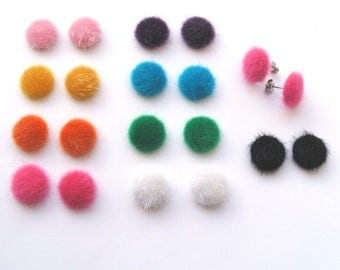 Little Pom Pom Earrings, Surgical Steel Posts, Fur Pom Pom Stud Earrings, Faux Fur Stud Earrings, Choose Your Colour