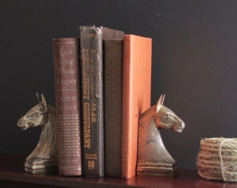 Horse bookends - home decor - Horse Lover - brass horses