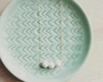 Lava rock necklace, white, essential oil necklace, delicate modern jewelry