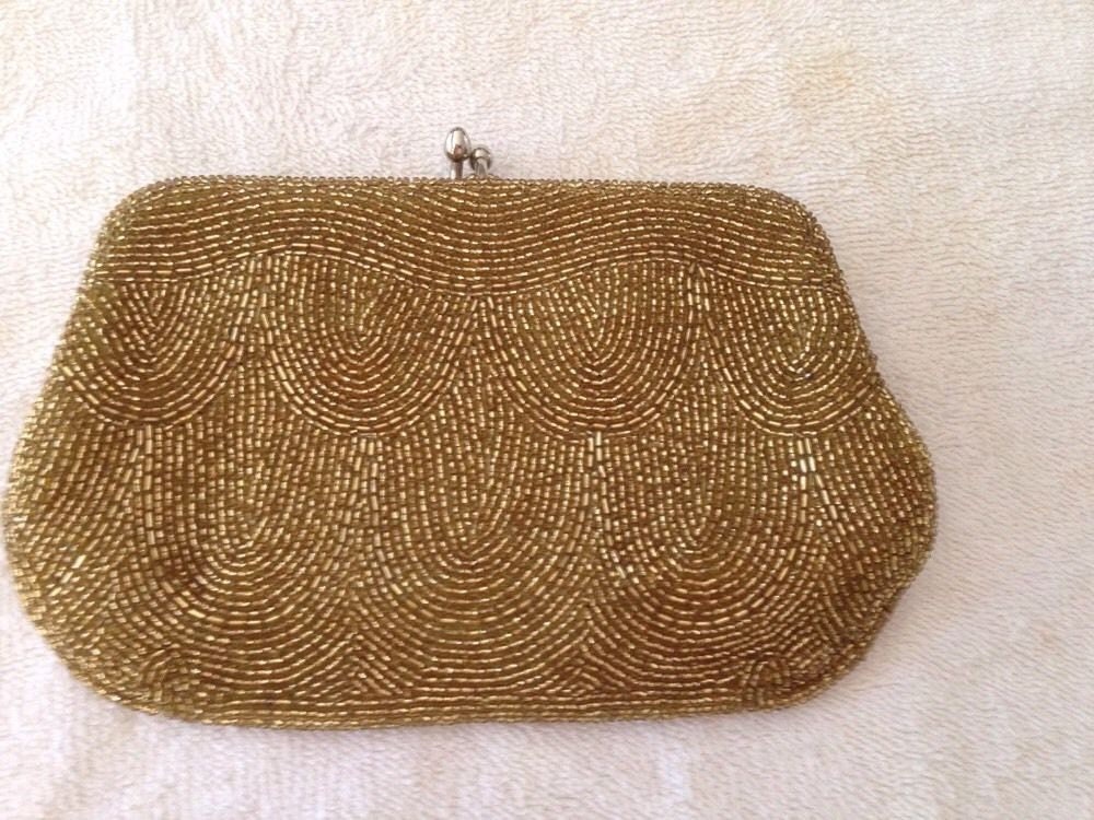 Vintage Gold Beaded Evening Bag Clutch Purse