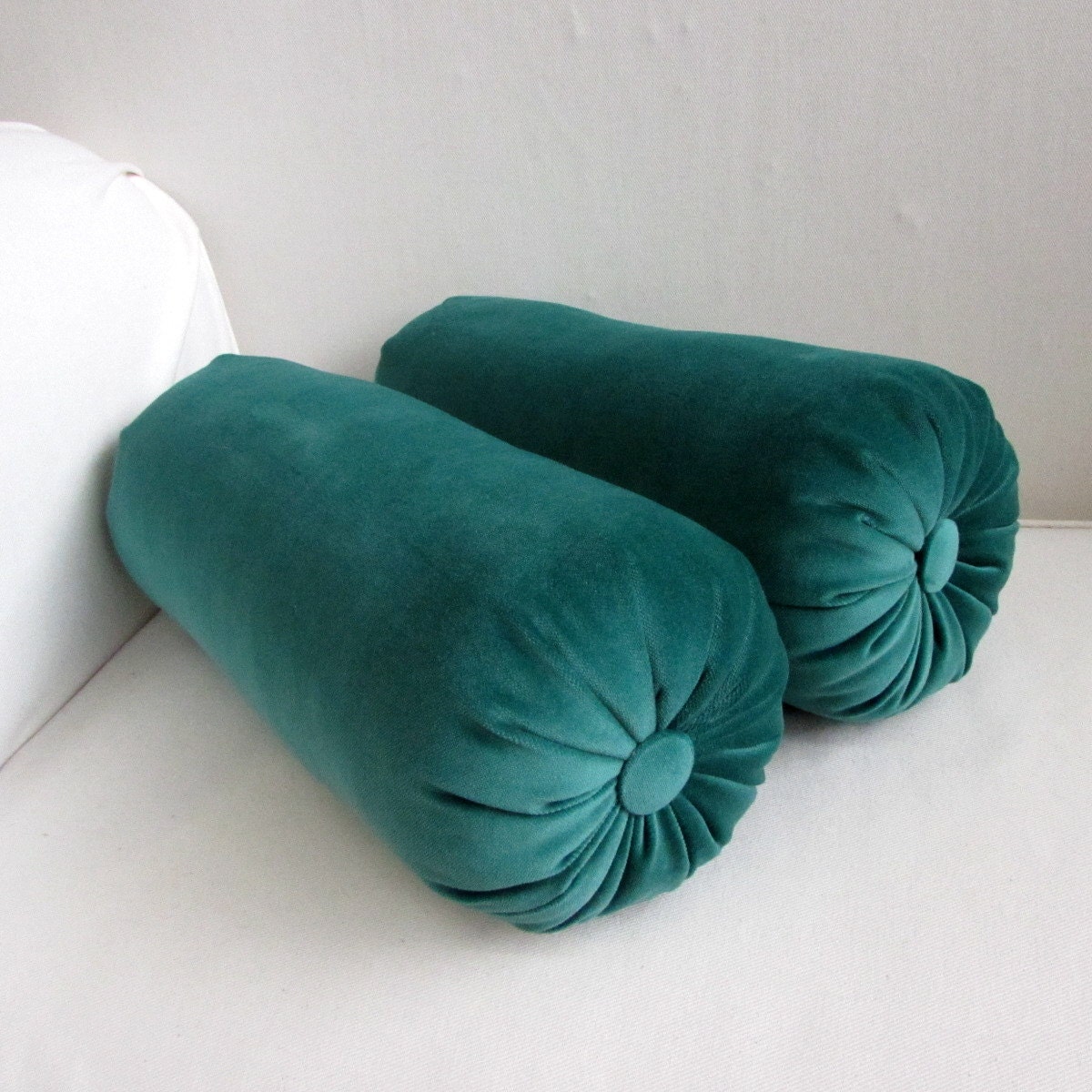 PAIR bolster pillows in teal green velvet 6x14 by theBolsterQueens