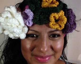 Crochet Flower crown / Headband / crown/ Sugar Skull headpiece / Wedding / Spring / Coachella / Head piece