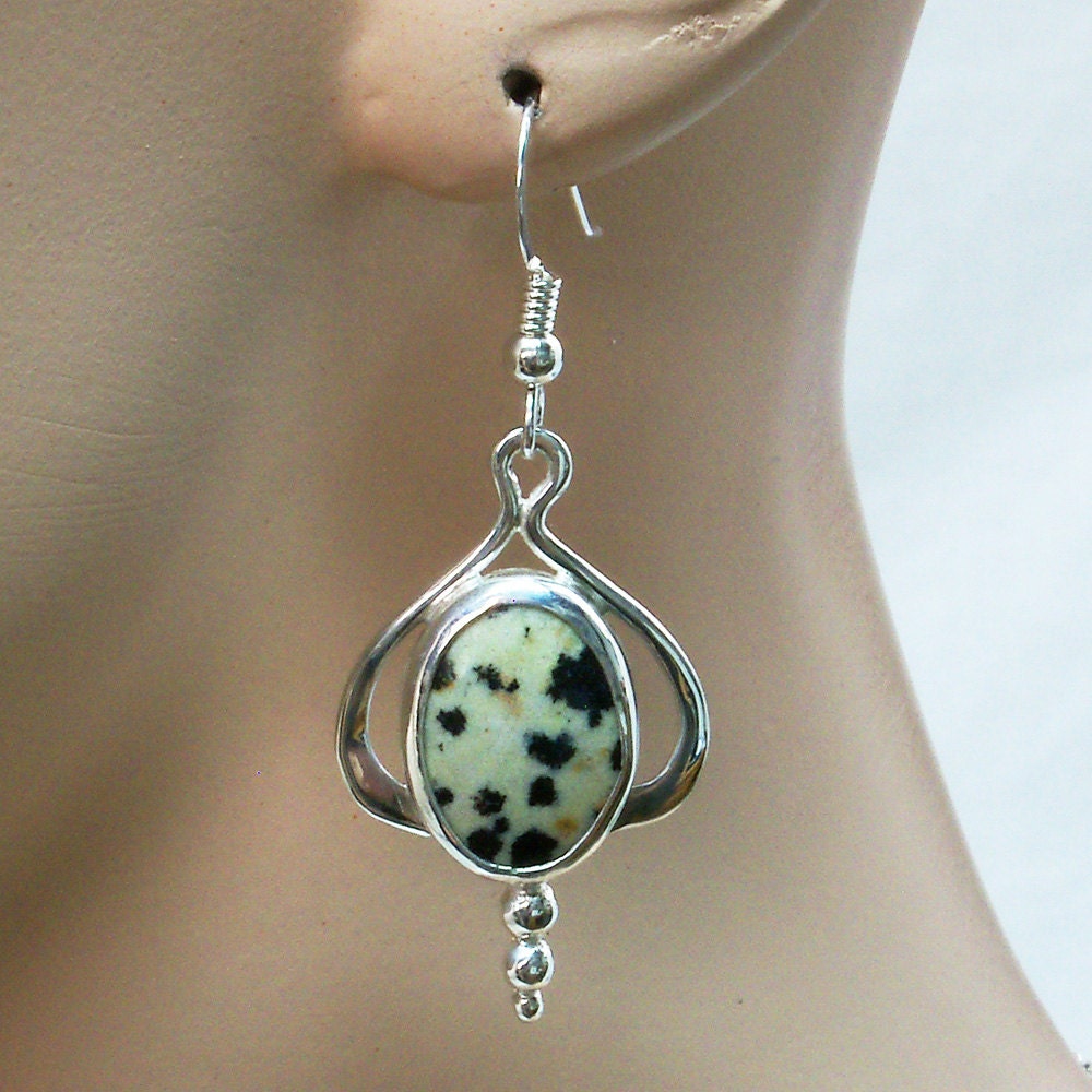 Dalmatian Jasper Dangle Earrings Set in by LunarSkiesJewelry