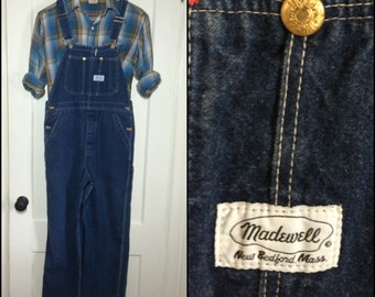 Vintage Madewell, New Bedford, MA Denim Farmer Carpenter blue jeans Overalls size 36x30, measured 38x29 made in USA