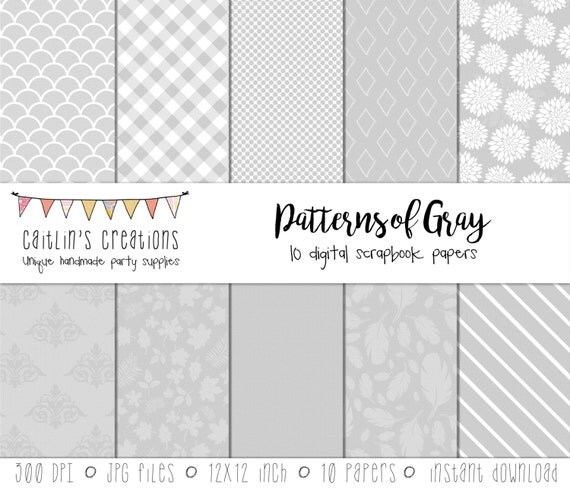 Items similar to Digital Scrapbook Paper Gray Patterns - 10 Papers ...
