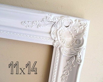 Shabby Chic PICTURE FRAME 11x14 Frame Bridesmaid Gift Wedding Picture Frame French Country Farmhouse Decor Photo Frame White Gold Frame