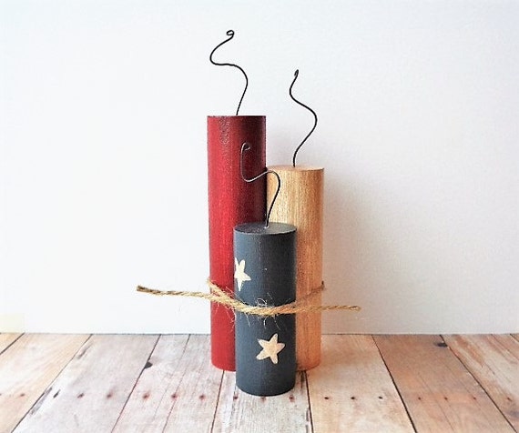 Wood Firecrackers Americana Home Decor Rustic Fourth of July Patriotic