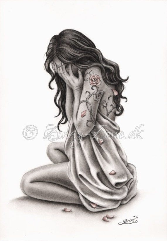 petals of sorrow sad crying woman rose tattoo art print emo petals of sorrow sad crying woman rose tattoo art print emo