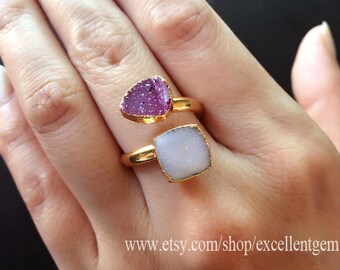 Druzy ring // Druzy jewelry // adjustable ring // Double Druzy Ring // gold druzy ring // Druzy Geode Ring // multi color ring - R- 83634