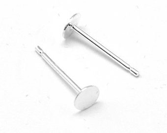 200pcs Wholesale 925 Sterling Silver Stud Earring Posts - 5mm Flat Pad Silver Earring Stud Findings - DIY Ear Studs Bulk Jewelry Supply B35