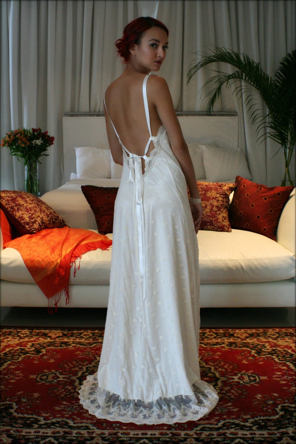 Lace Bridal Nightgown Bridal Lingerie Lace Satin Backless
