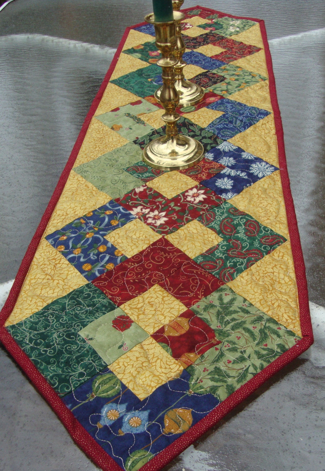 Christmas Winter Table Runner Quilted Elegant Gold Metallic