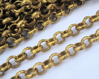 2ft 6mm Brass Chain Textured Round Link Golden Chain Vintage Style bc026