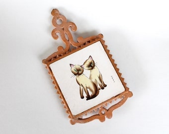 Vintage 1960's Siamese Cat Tile Trivet