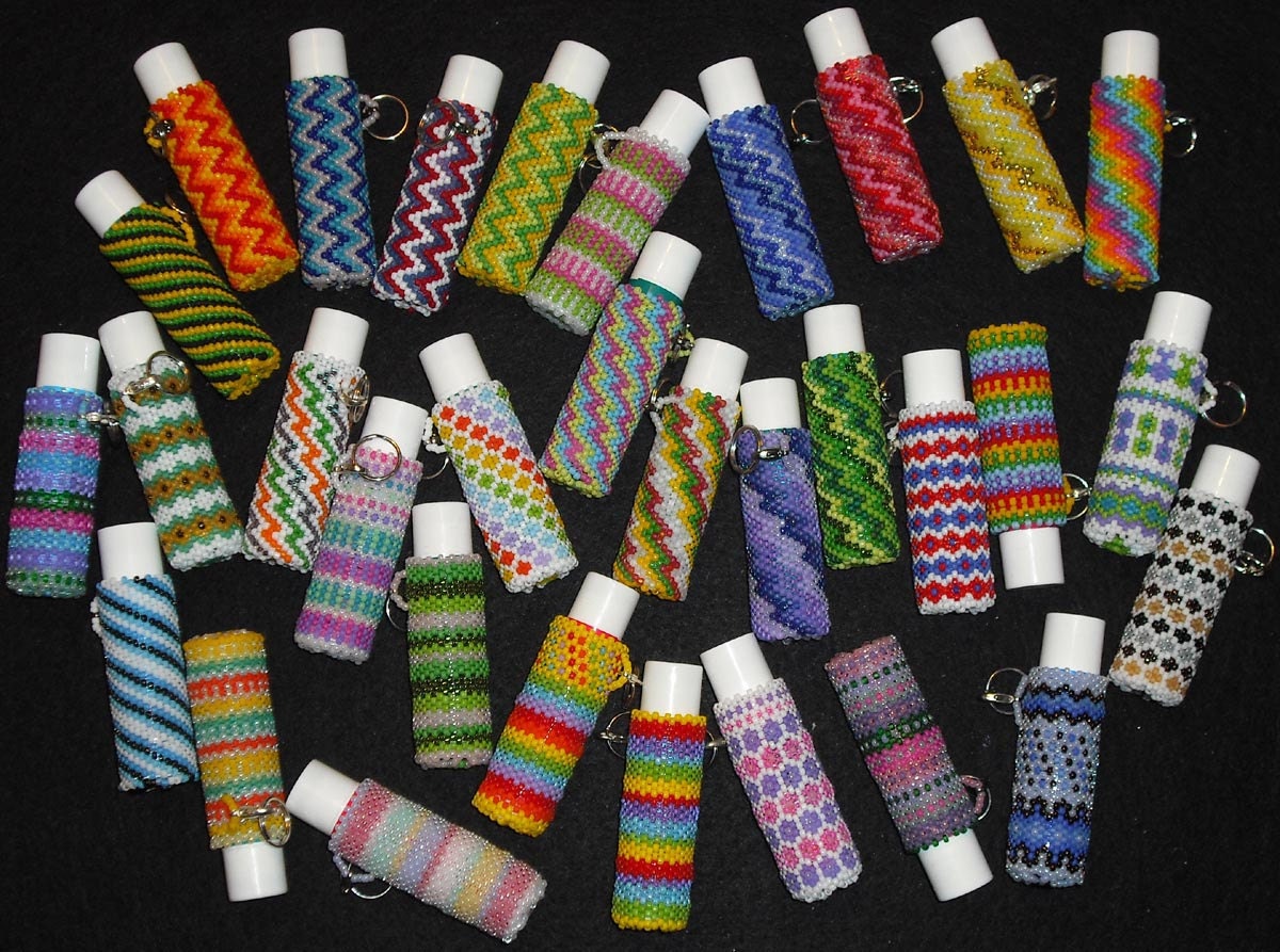 Beaded Chapstick Lip Balm Removable Cover Case Keychain Key