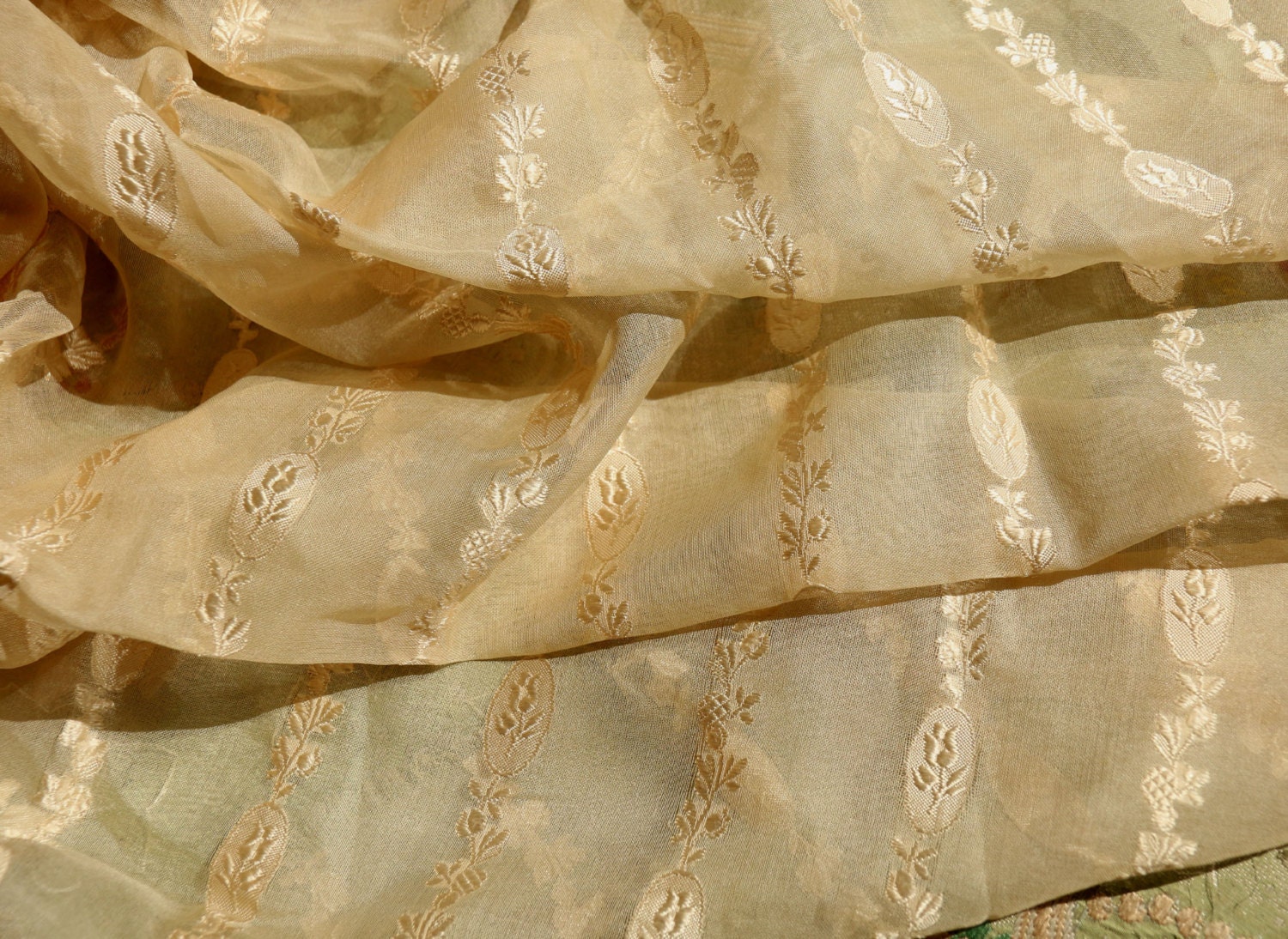 reserved Vintage silk organza fabric cream rose striped