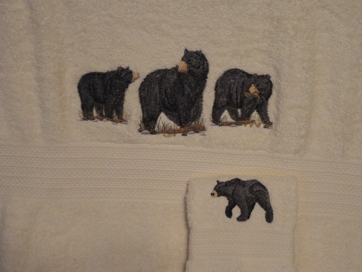 Trio of Black Bears Embroidered Bath Towel Set Bath Towel