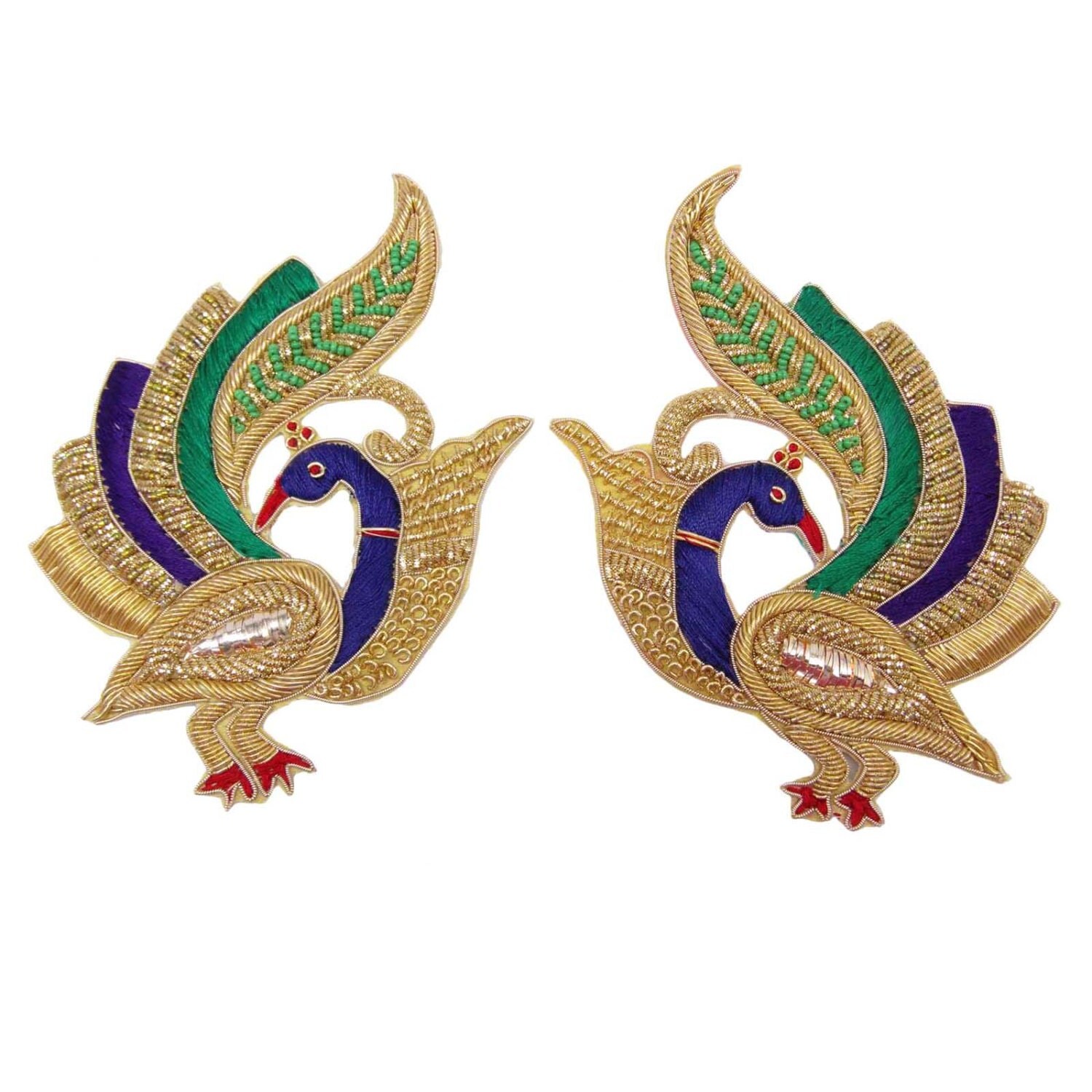 Multicolor Beaded Appliques Decorative Peacock Appliques Craft