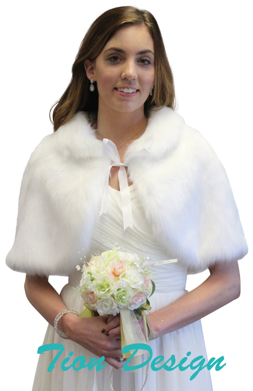 Bridal fur capelet White for Women faux fur wrap Winter