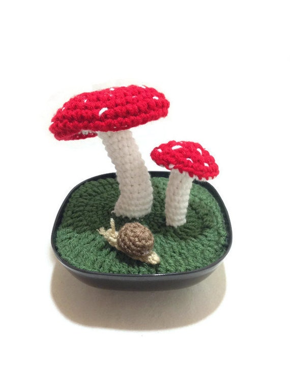 Mushroom Fiber Art, Amanita Muscaria Art, Mushroom Centerpiece, Mushroom Decor, Mushroom Art, Red Mushrooms, Mushroom and Snail Art