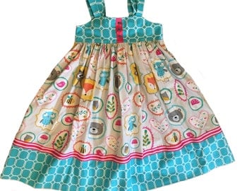 Girls Reverse Knot Dress Forest Friends